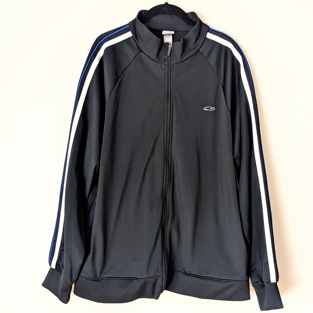 Champion Mens Black Zip Up‎ Light Athletic Jacket with Striped Sleeve, L